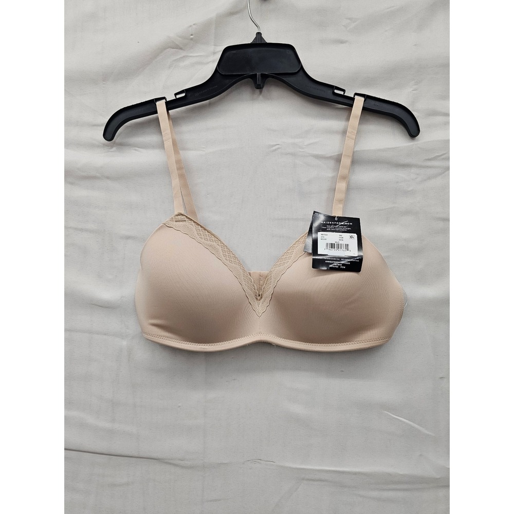 Maidenform Womens Lace Trim Wirefreeโ Bra Beige Polyester Blend Casual Size 36C